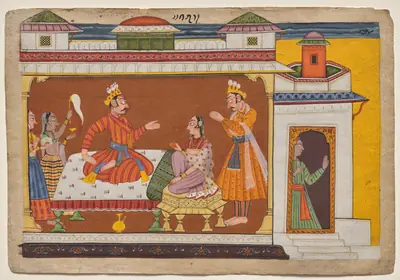 King Dasharatha confers with Kaikeyi, from the “Shangri” Ramayana