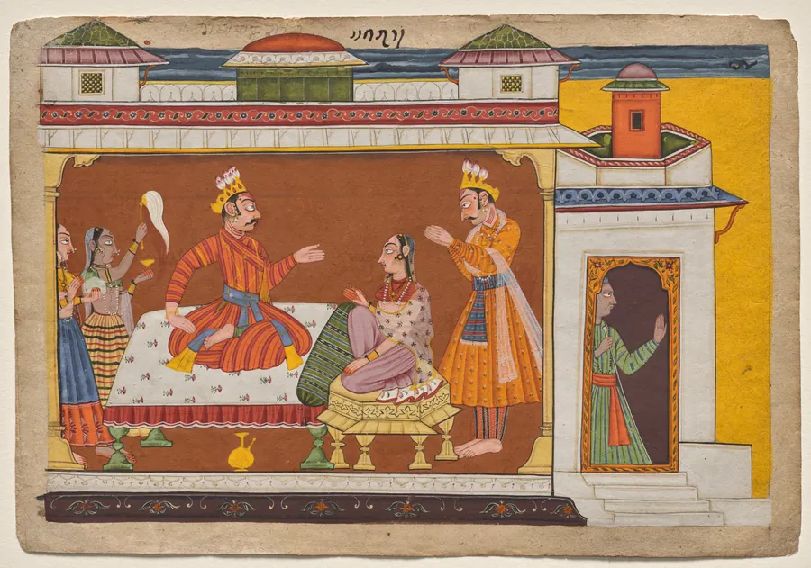 King Dasharatha confers with Kaikeyi, from the “Shangri” Ramayana