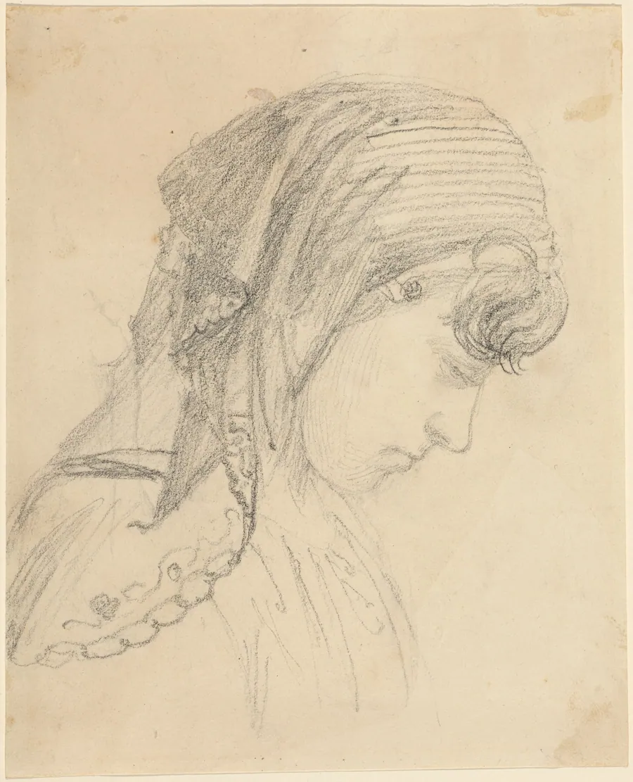 Head of a Woman in a Scarf, Looking Down by John Flaxman