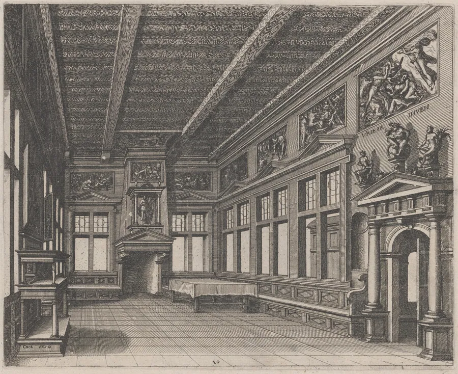 Interior with Buffet, Chimney, and Religious Paintings by Lucas van Doetechum