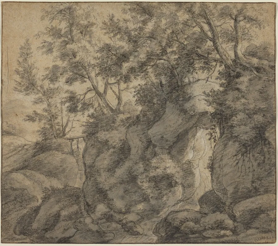 Landscape with a Wooded Ravine by Anthonie Waterloo