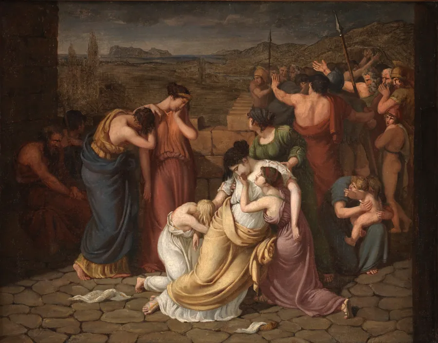 Andromache i afmagt ved synet af Hektors lig by J.L. Lund