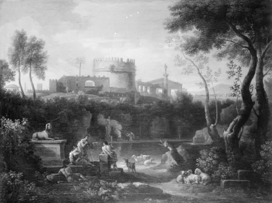 Landskab med Cecilia Metellas grav by Jan Frans van Bloemen