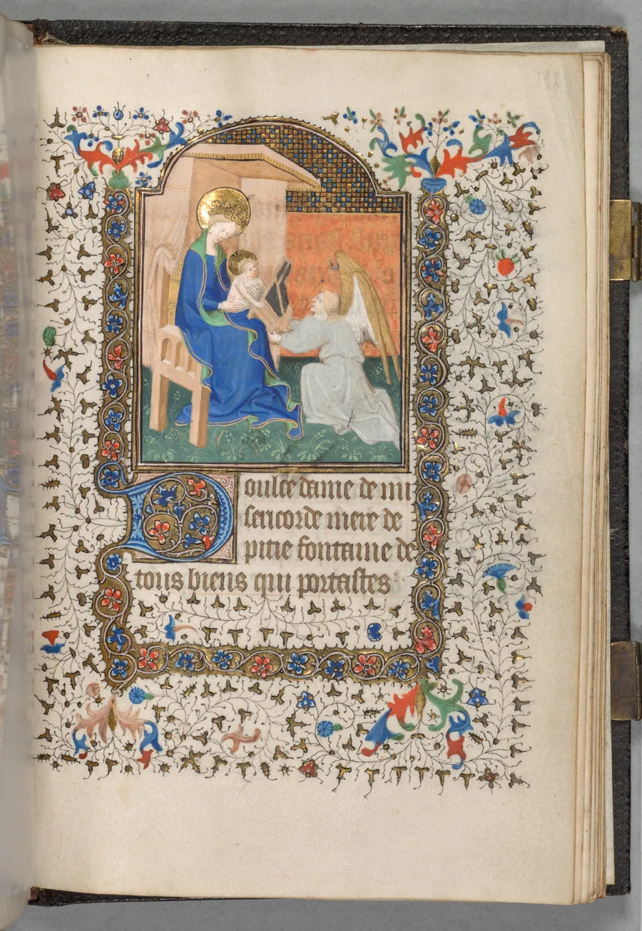 Book of Hours (Use of Paris): Fol. 198r, Madonna and Child with Angel by The Bedford Master