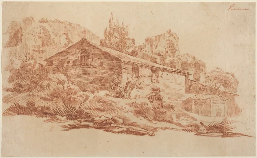 Rustic Building among Roman Ruins by Aureliano Milani