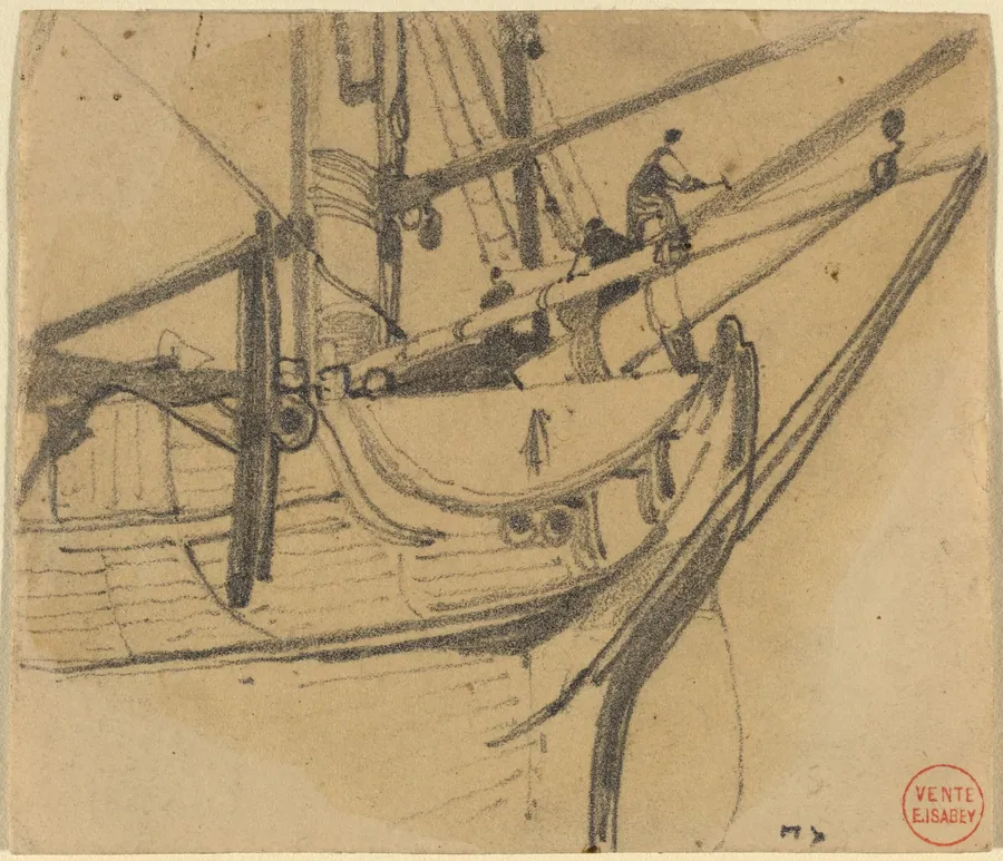 Men Repairing the Boom by Eugène Isabey