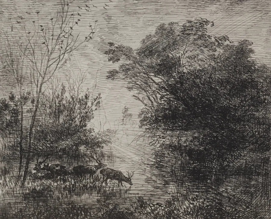 Stags by Charles François Daubigny