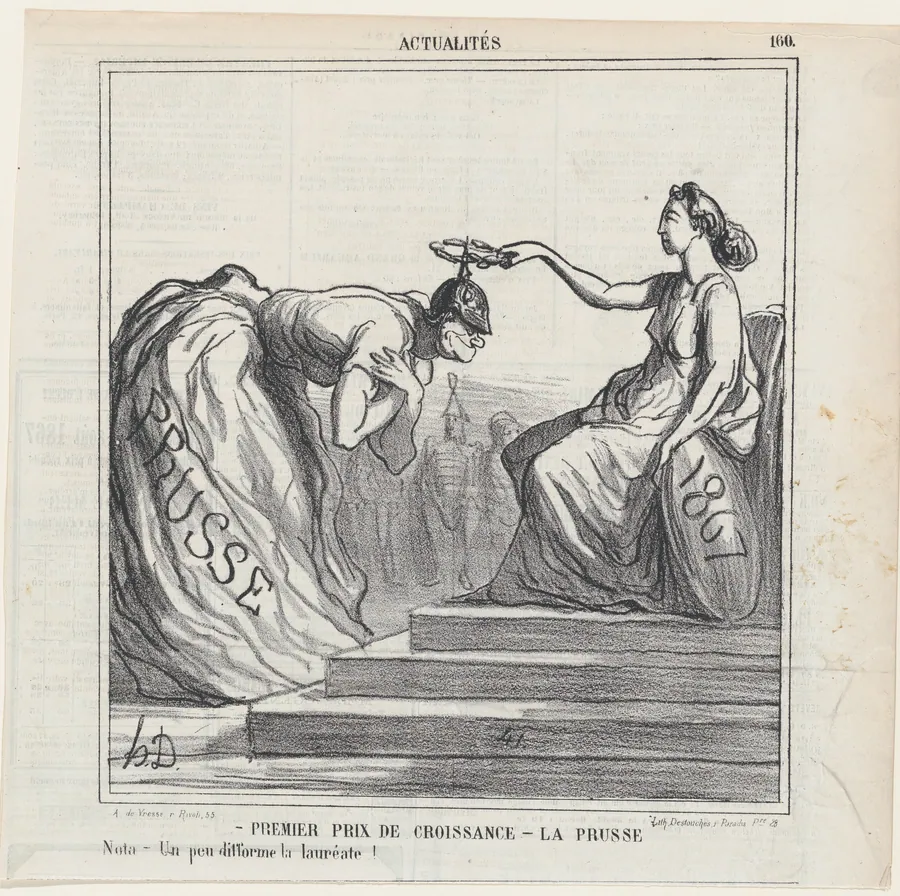 First prize for growth – Prussia: Note: the prize winner is a bit deformed, from 'News of the day,' published in Le Charivari, August 13, 1867 by Honoré Daumier