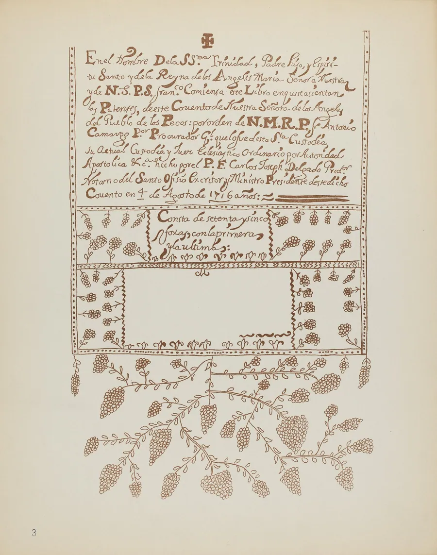 Plate 3: Pecos Book of Visitations: From Portfolio "Spanish Colonial Designs of New Mexico" by American 20th Century