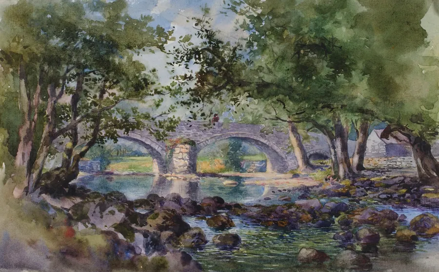 Old Bridge near Bettws-y-Coed, North Wales by George Elbert Burr, born Monroe Falls, OH 1859-died Phoenix, AZ 1939