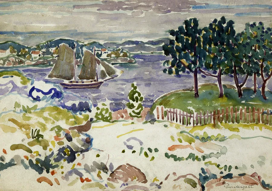 Inlet with Sailboat, Maine by Maurice Prendergast, born St. John's, Newfoundland 1858-died New York City 1924