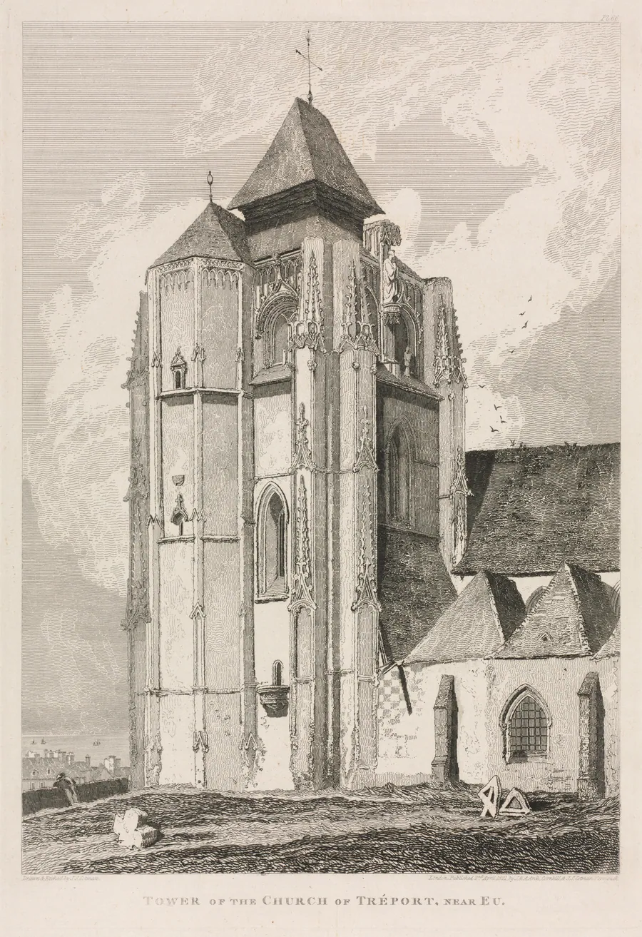 Architectural Antiquities of Normandy (Vol. II), Pl. 66:  Tower of the Church of Tréport, near Eu by John Sell Cotman