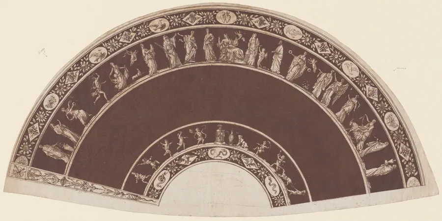 A Fan with Classical Figures Processing to Apollo by French 18th Century