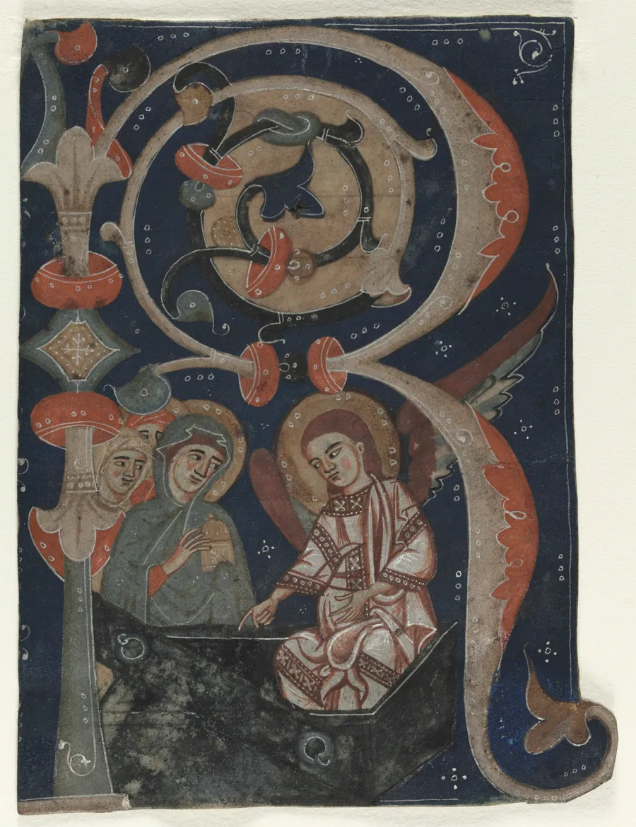 Historiated Initial (R) Excised from a Gradual: The Three Marys at the Tomb