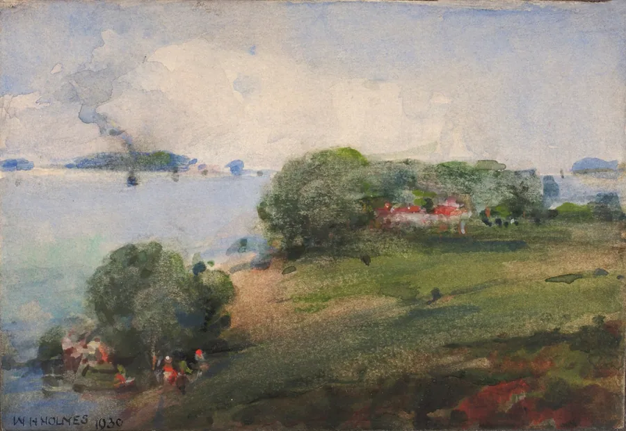 View on the Potomac by William Henry Holmes, born Cadiz, OH 1846-died Royal Oak, MI 1933