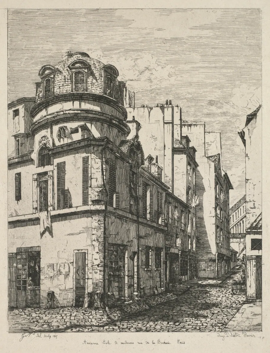 Eaux-Fortes sur le Vieux Paris: Ancienne école de médecine rue de la Bûcherie (Etchings of Old Paris: Former Medical School, rue de la Bucherie) by Gabrielle Niel