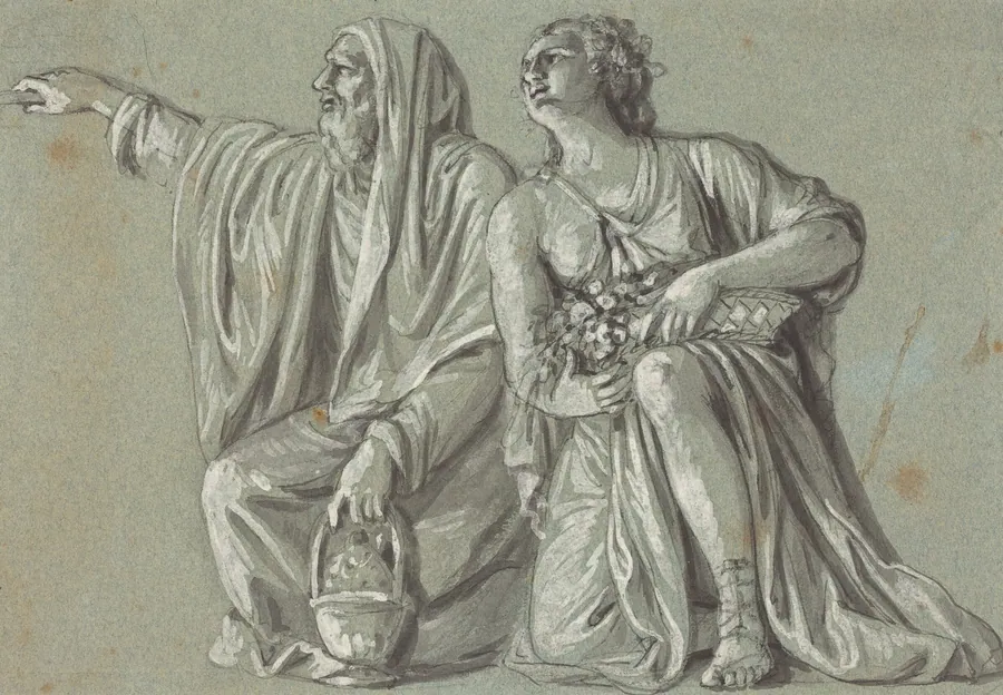 Two Kneeling Figures with Offerings by Roman 18th Century