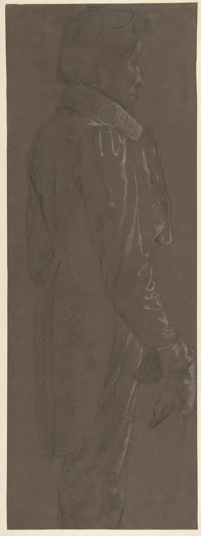 Standing Gentleman, three-quarter length profile facing right