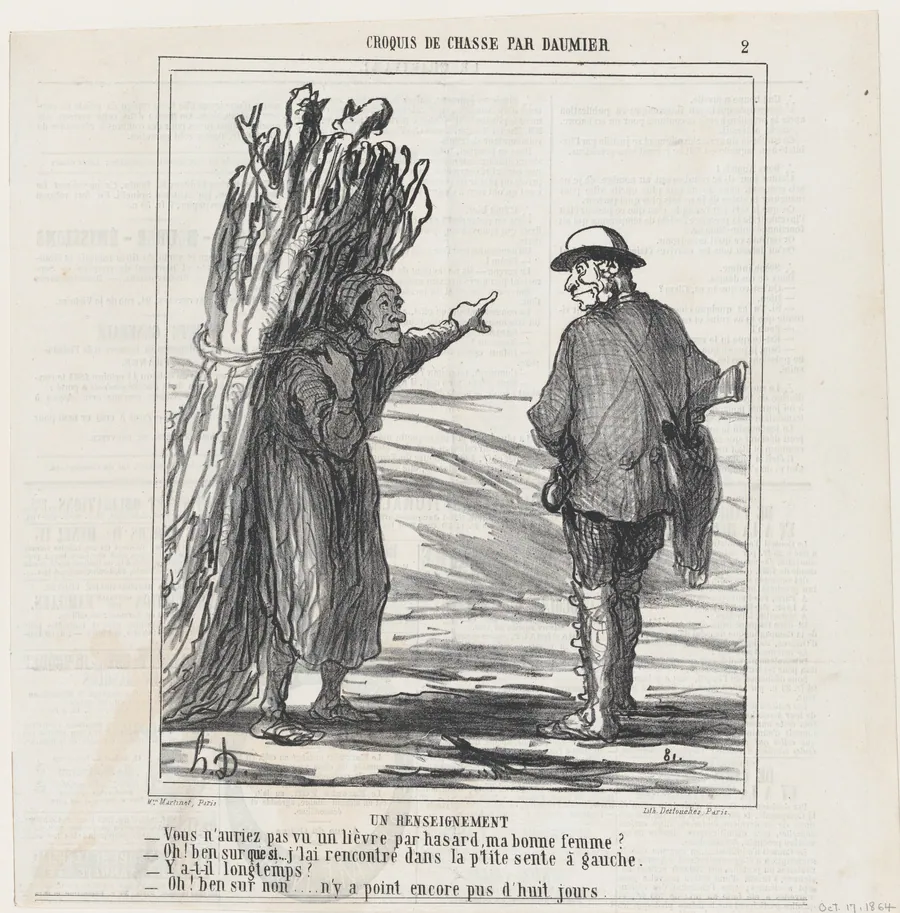 Information, from 'Hunting sketches,' published in Le Chiavari, October 17, 1864 by Honoré Daumier