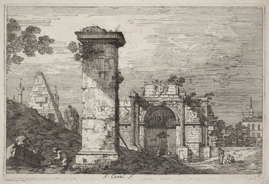 Landscape with Ruined Monuments by Canaletto