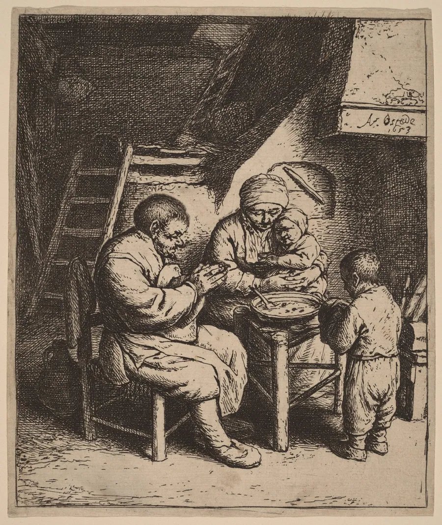 Peasant Family Praying Before a Meal by Adriaen van Ostade