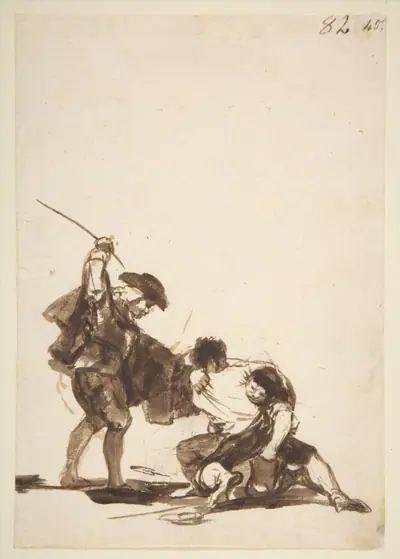 A man breaking up a fight; page 82 from the 'Images of Spain' album (F)