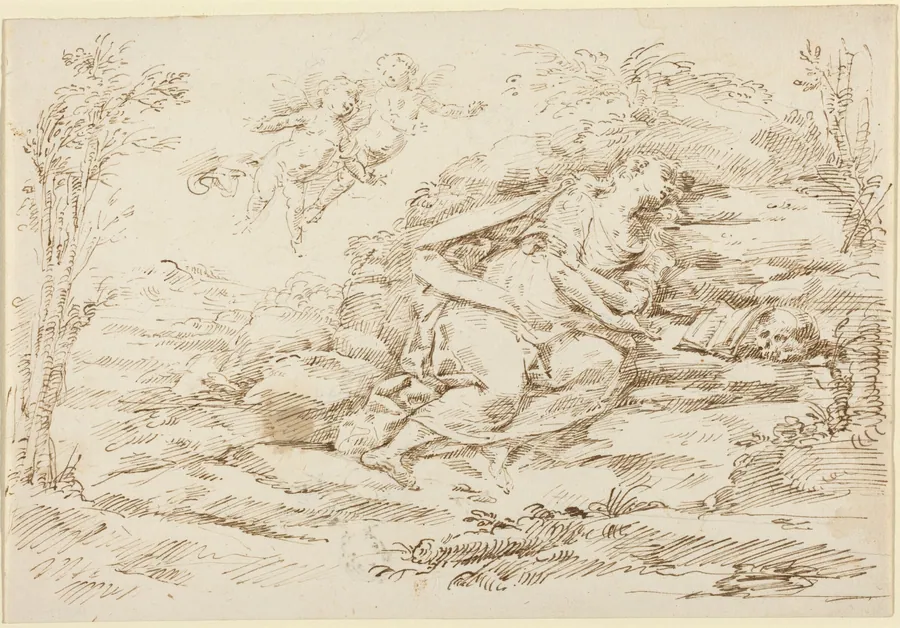 Penitent Magdalene with Angels in a Landscape [recto] by Donato Creti