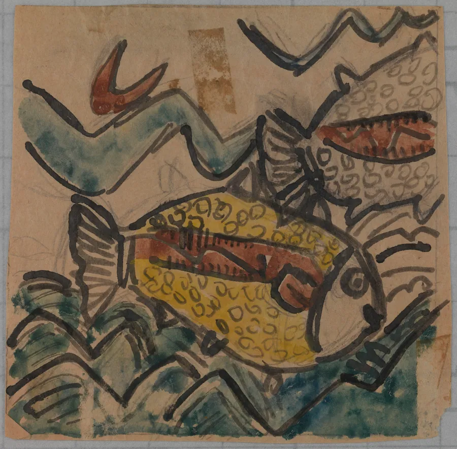 Fish Design for a Ceramic Plate by Holcha Krake, Danish, born Karlby Sogn, Denmark 1885-died New York City 1944