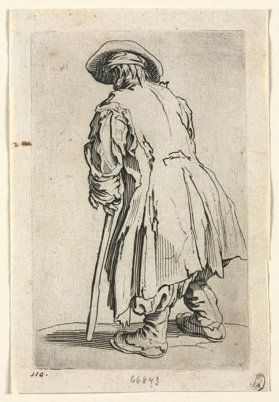The Beggars: Old Beggar on One Single Crutch by Jacques Callot
