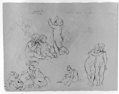 Groups of Putti; a Girl and Dog; Massacre of Innocents [?] (from Sketchbook)