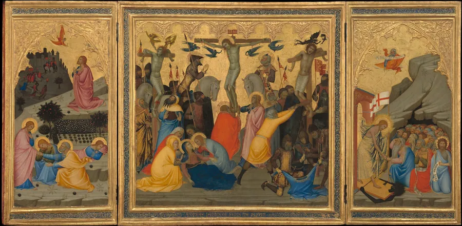 Scenes from the Passion of Christ: The Agony in the Garden, the Crucifixion, and the Descent into Limbo [entire triptych] by Andrea di Vanni