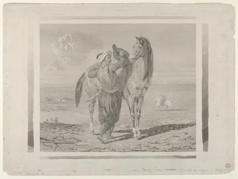 A Turk Saddling His Horse by Eugène Delacroix