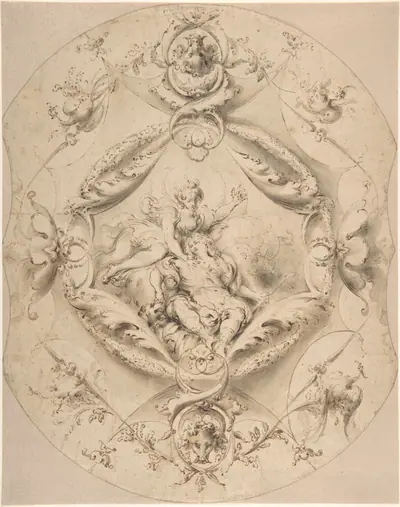 Ornamental Design with Diana and Endymion in a Central Cartouche
