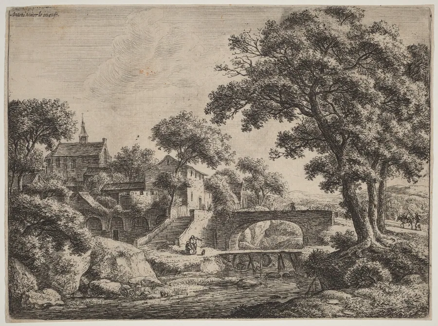 A Wooden and a Stone Bridge by Anthonie Waterloo