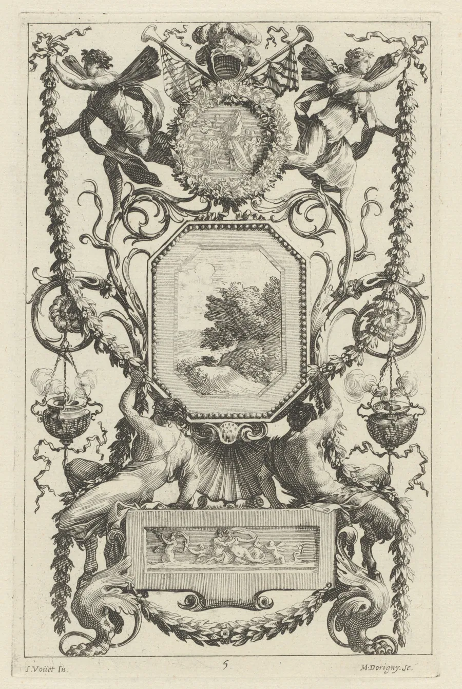Ornamental Panel Surmounted by a Medallion with a Sacrifice by Michel Dorigny