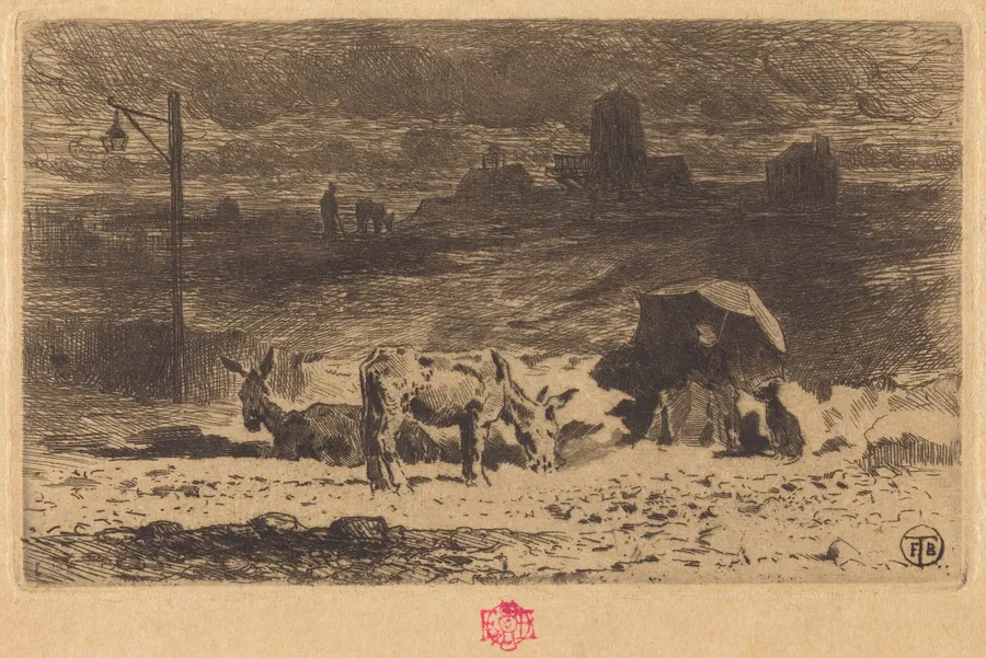 Les Anes de La Butte-aux-Cailles (Donkeys at La Butte-aux-Cailles) by Félix-Hilaire Buhot