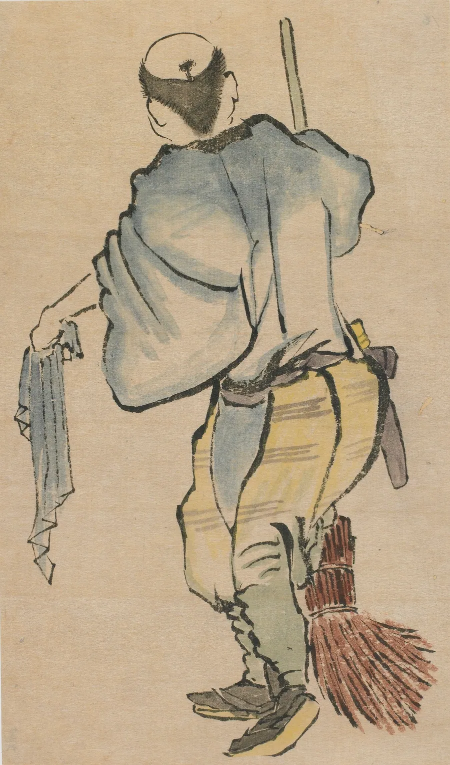 Man with broom and cloth by Katsushika Hokusai 葛飾北斎 (1760-1849)