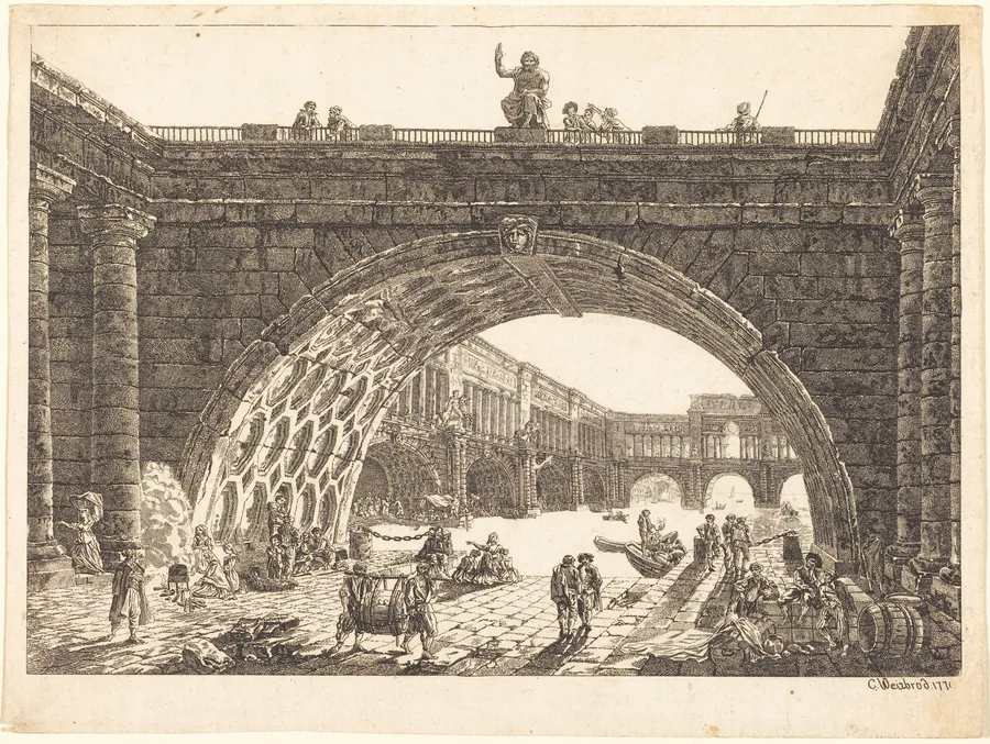 Architectural Fantasy of a Monumental Port by Carl Wilhelm Weisbrod