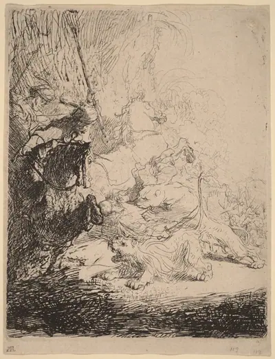 The Small Lion Hunt (with Two Lions)