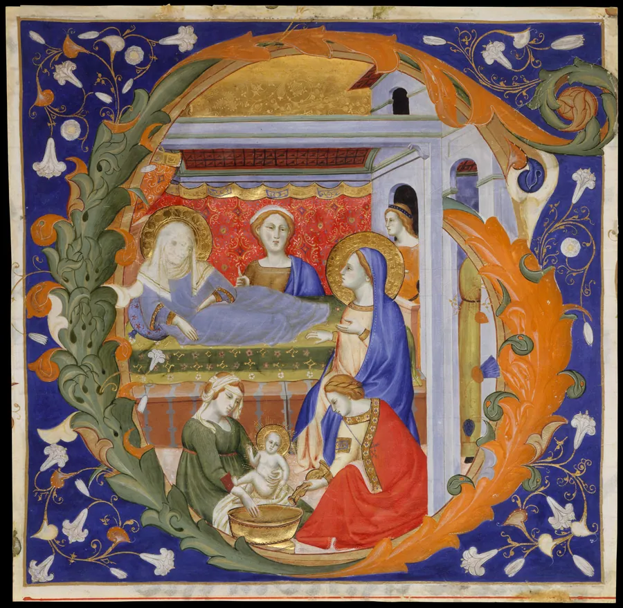 Manuscript Illumination with the Birth of the Virgin in an Initial G, from a Gradual by Don Silvestro de' Gherarducci