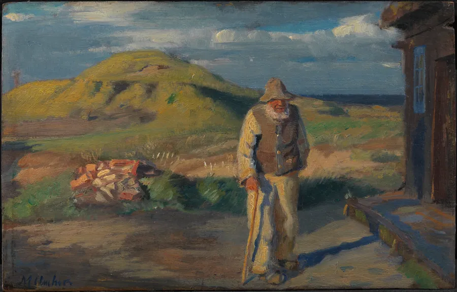 Blinde Kristian uden for sit hus by Michael Ancher