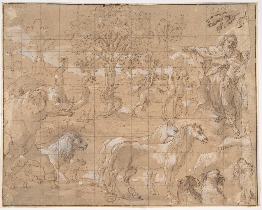 Garden of Eden; Creation of the Animals by Anonymous, Netherlandish, 16th century