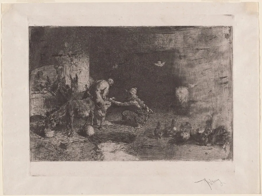 Maréchal ferrant au Maroc [Shoeing a Mule in Morocco] by Mariano Fortuny Marsal