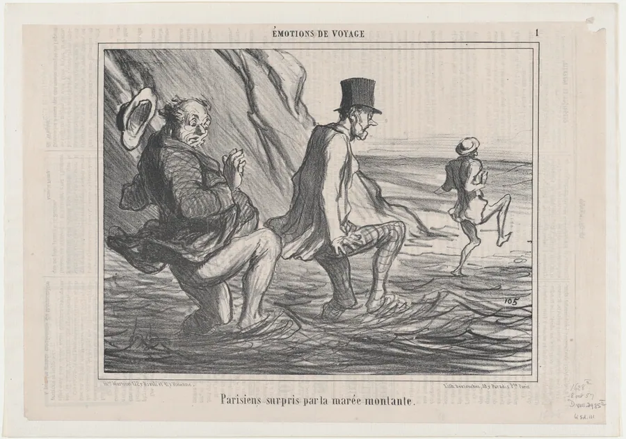 Parisiens surpris par la marée montante, from Émotions de Voyage, published in Le Charivari, October 8, 1857 by Aaron Martinet