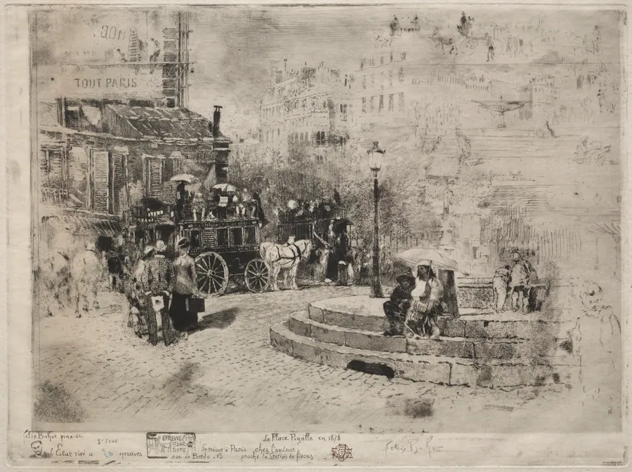 Place Pigalle en 1878 by Félix Hilaire Buhot