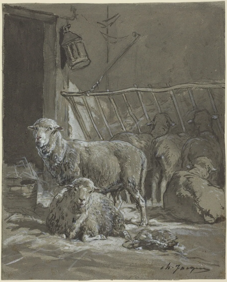Sheep in a Manger by Charles Émile Jacque