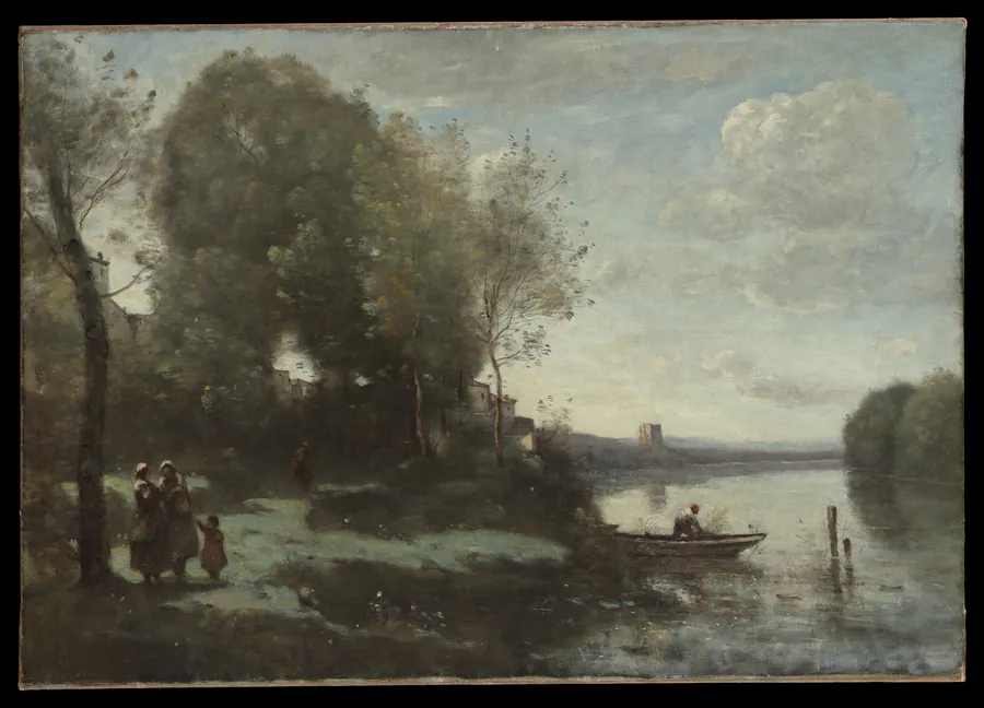 River with a Distant Tower by Camille Corot