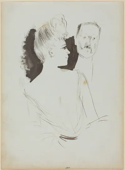 a) Lady and Gentleman in Evening Dress (recto); b) Sketch of Figure (verso)