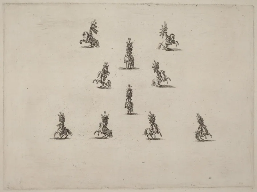 Ten Cavaliers with Large Plumed Helmets by Stefano Della Bella