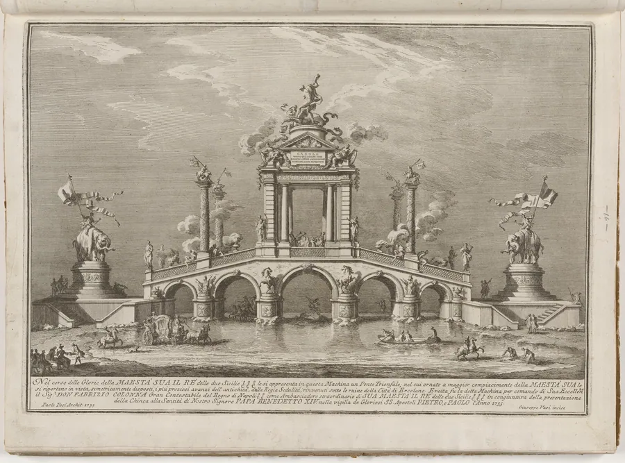 The Prima Macchina for the Chinea of 1755: A Triumphal Bridge with Antiquities from Herculaneum by Giuseppe Vasi